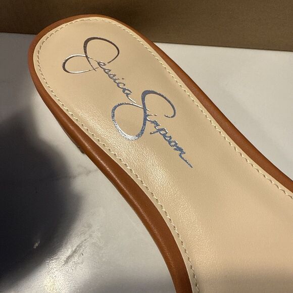 Jessica Simpson 7M Amille Ginger Faux Leather Embellished Slip On Flat Sandals - Picture 3 of 9